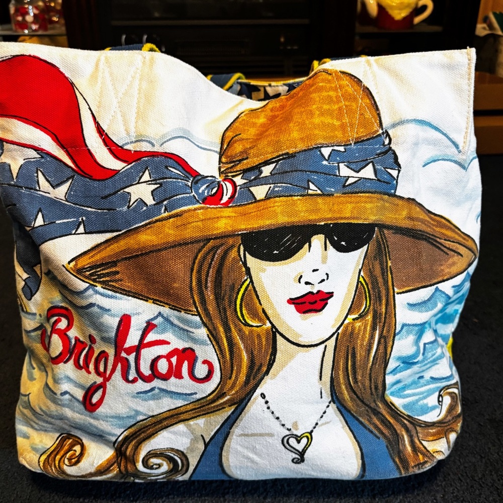 Brighton Canvas Tote Bag Chic Ahoy Nautical Theme Bag Shoulder Hand Painted - Picture 6 of 16